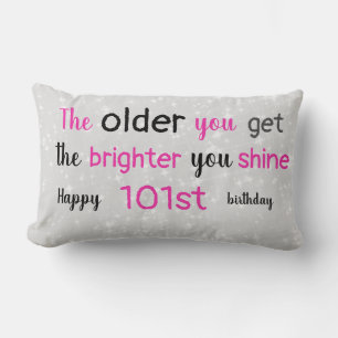 Cute gray and pink 101st birthday lumbar pillow