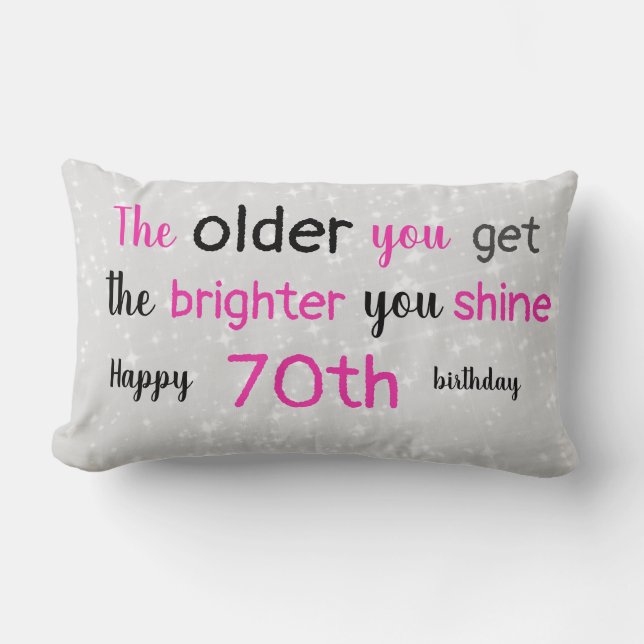 Cute gray and pink 70th birthday lumbar pillow (Front)