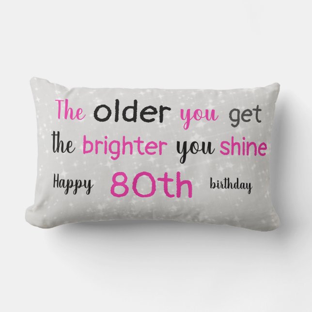 Cute gray and pink 80th birthday lumbar pillow (Front)