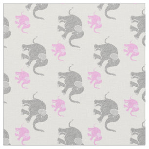 Cute Gray and Pink Baby Elephants Pattern Fabric