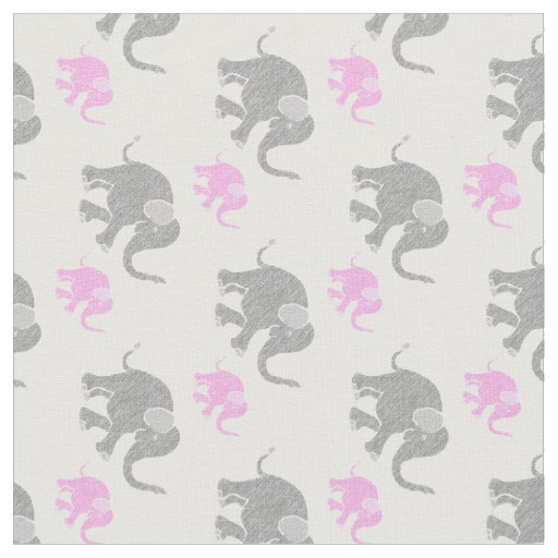 Cute Gray and Pink Baby Elephants Pattern Fabric