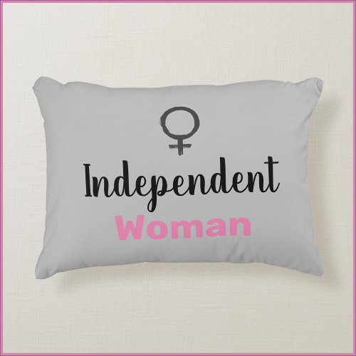 Cute Gray and Pink Independent Woman Accent Pillow
