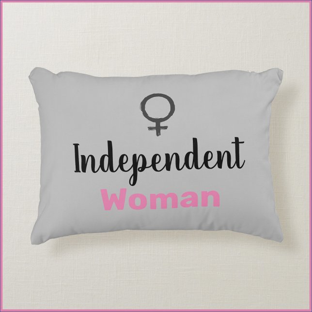 Cute Gray and Pink Independent Woman Accent Pillow (Creator Uploaded)