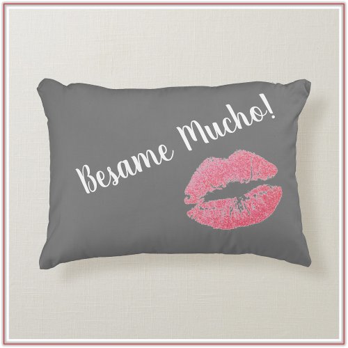 Cute Gray and Pink Kiss Me Accent Pillow