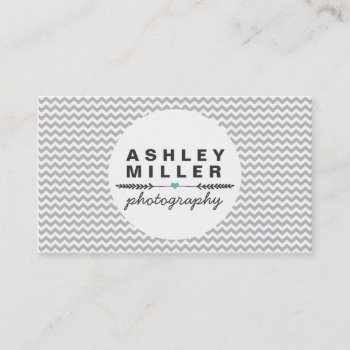 Cute Gray And White Chevron Aqua Heart Dividers Business Card by cardeddesigns at Zazzle