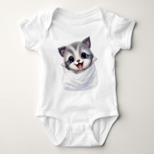 Cute Gray and White Kitten in a Pocket  Baby Bodysuit