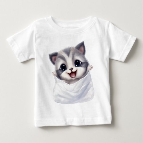 Cute Gray and White Kitten in a Pocket  Baby T_Shirt