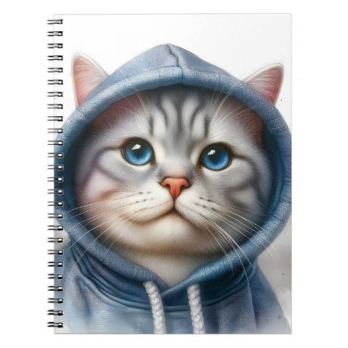 Cute Gray and White Tabby Cat Blue Eyes Hoodie  Notebook