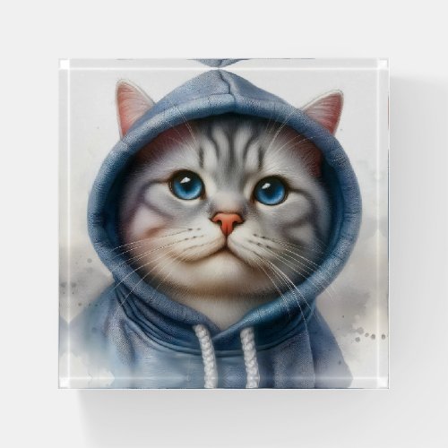 Cute Gray and White Tabby Cat Blue Eyes Hoodie  Paperweight
