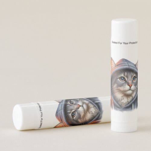 Cute Gray and White Tabby Cat Golden Eyes Hoodie  Lip Balm
