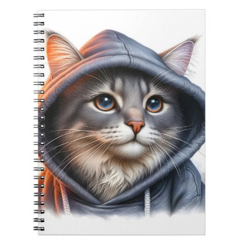 Cute Gray and White Tabby Cat Golden Eyes Hoodie  Notebook