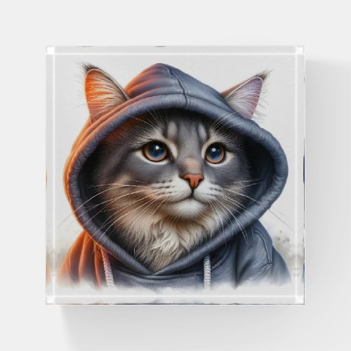 Cute Gray and White Tabby Cat Golden Eyes Hoodie  Paperweight