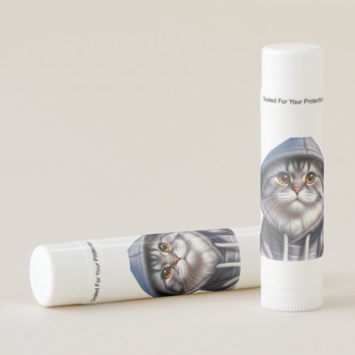 Cute Gray and White Tabby Cat Wearing a Hoodie  Lip Balm