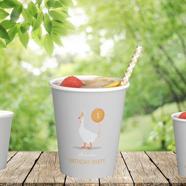 Cute Gray and Yellow Silly Goose Birthday Party Paper Cups (Creator Uploaded)