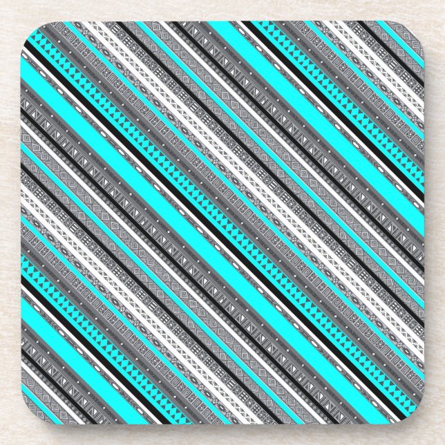 Cute gray aqua aztec patterns beverage coaster (Front)