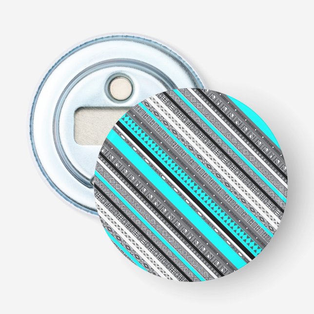 Cute gray aqua aztec patterns bottle opener (Front)
