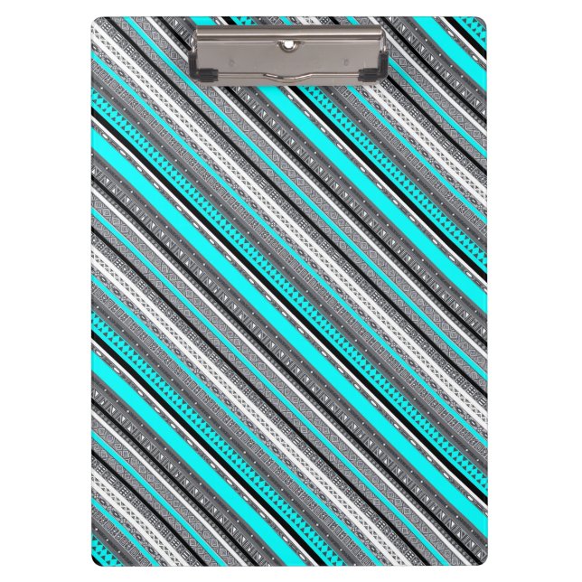 Cute gray aqua aztec patterns clipboard (Front)