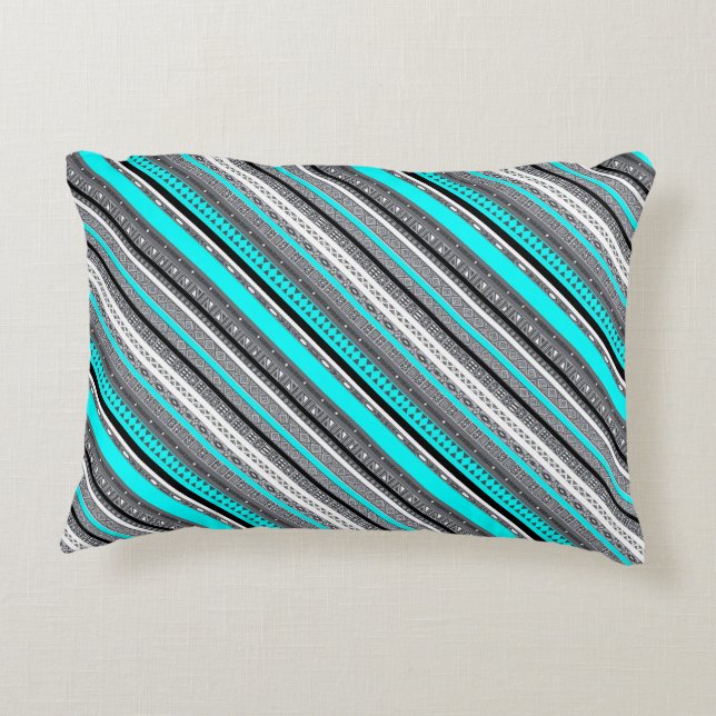 Cute gray aqua aztec patterns decorative pillow (Back)