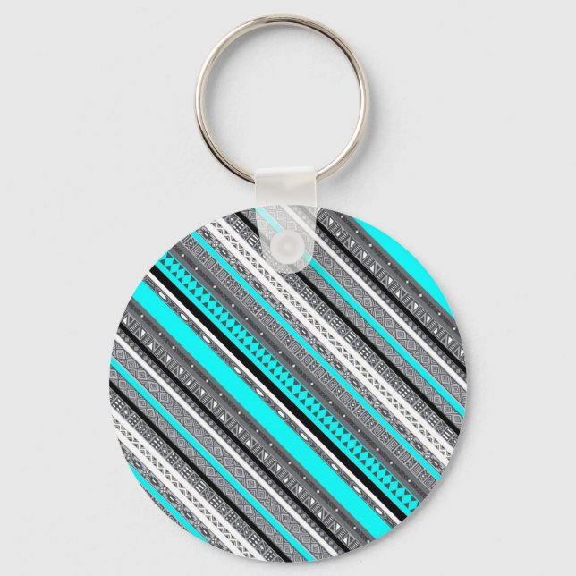 Cute gray aqua aztec patterns keychain (Front)