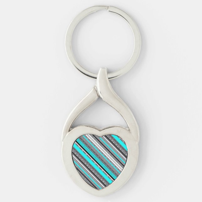 Cute gray aqua aztec patterns keychain (Front)