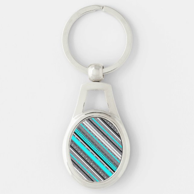 Cute gray aqua aztec patterns keychain (Front)