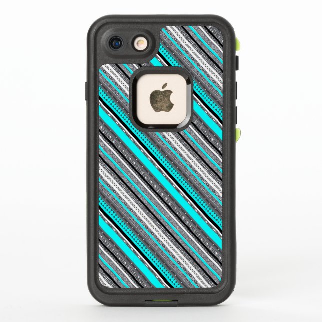 Cute gray aqua aztec patterns LifeProof iPhone case (Back)