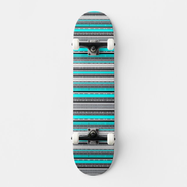 Cute gray aqua aztec patterns skateboard (Front)