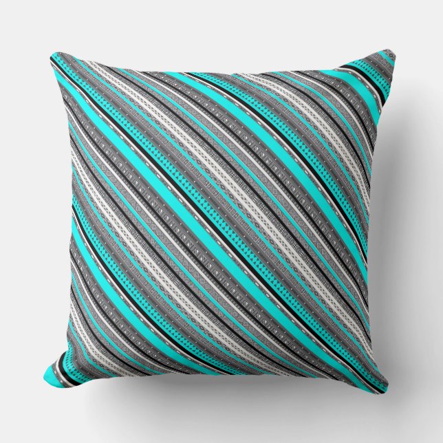 Cute gray aqua aztec patterns throw pillow (Front)