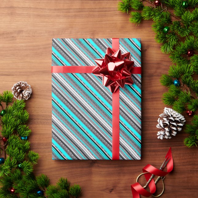 Cute gray aqua aztec patterns wrapping paper (Holiday Gift)