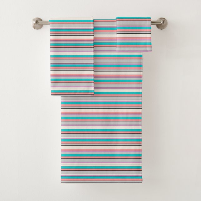 Cute gray aqua stripes bath towel set (Insitu)
