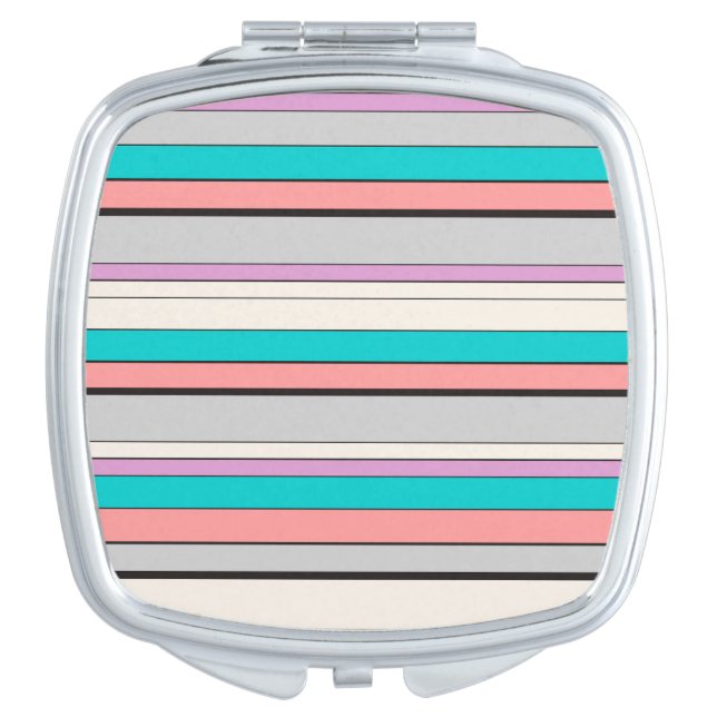 Cute gray aqua stripes compact mirror (Front)