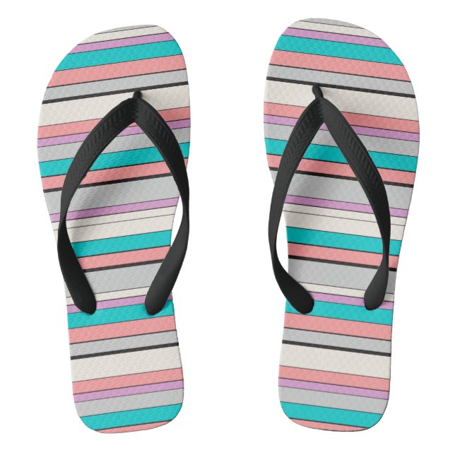 Cute gray aqua stripes flip flops (Footbed)