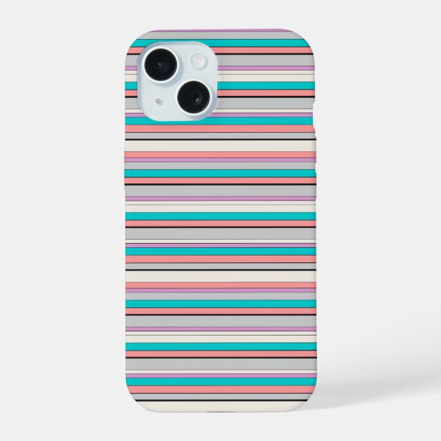 Cute gray aqua stripes iPhone 15 case (Back)