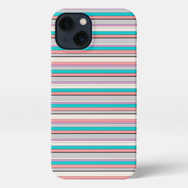 Cute gray aqua stripes iPhone case (Back)