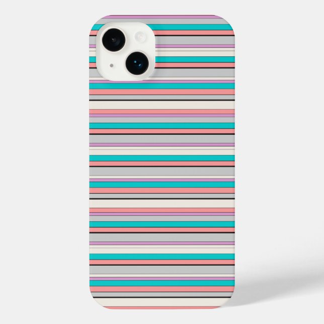 Cute gray aqua stripes iPhone case (Back)