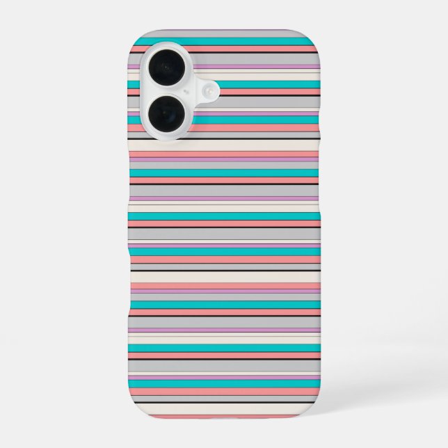Cute gray aqua stripes iPhone case (Back)