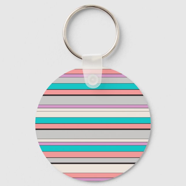 Cute gray aqua stripes keychain (Front)