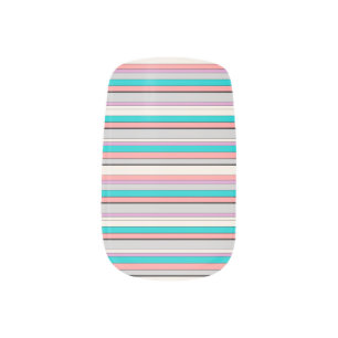 Cute gray aqua stripes minx nail art