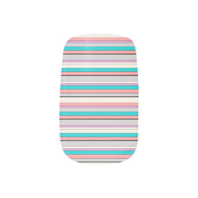 Cute gray aqua stripes minx nail art (Left Thumb)