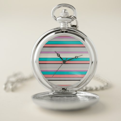 Cute gray aqua stripes pocket watch