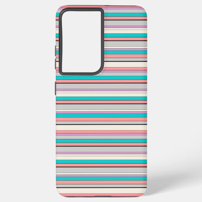 Cute gray aqua stripes samsung galaxy case (Back)