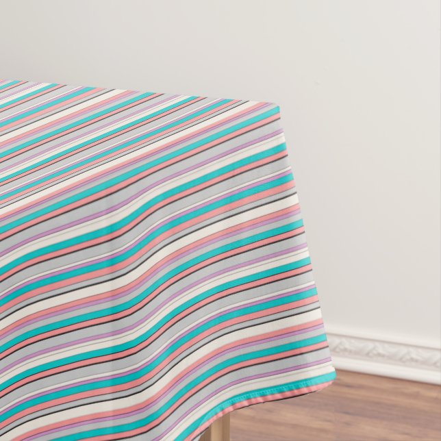 Cute gray aqua stripes tablecloth (In Situ)