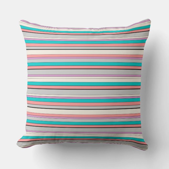 Cute gray aqua stripes throw pillow (Front)