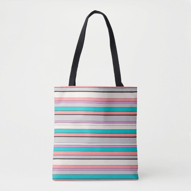 Cute gray aqua stripes tote bag (Front)