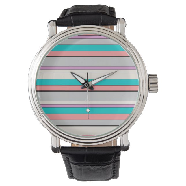 Cute gray aqua stripes watch (Front)