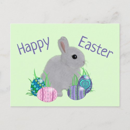 Cute Gray Baby Bunny Rabbit Easter Holiday Postcard