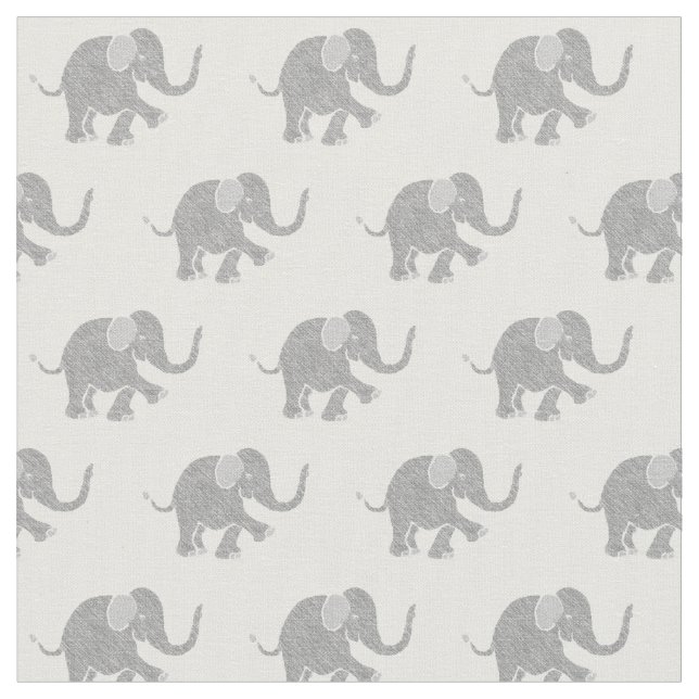 Cute Gray Baby Elephant Pattern Fabric (Close Up)