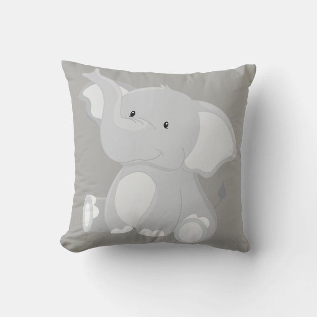 Cute Gray Baby Elephant Throw Pillow (Front)