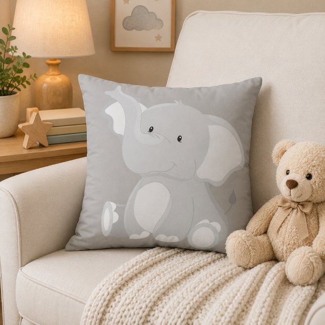 Cute Gray Baby Elephant Throw Pillow (Creator Uploaded)