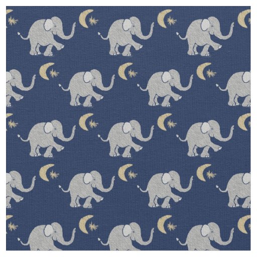 Cute Gray Baby Elephant with Moon and Star on Blue Fabric | Zazzle